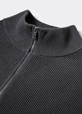 Oversized Rib Cotton Half Zip Sweater - Iron